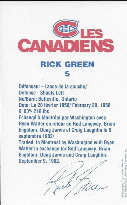 Autographed Rick Green Montreal Canadiens Postcard Original