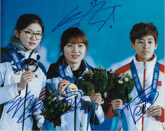 Auto. Park Seung Hi + Shim Suk Hee + Kexin Fan Short Track Speed Skating 8x10
