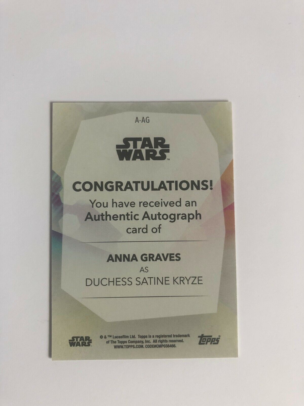 Autographed Women of Star Wars signed Anna Graves as Duchess Satine Kryze  51/99