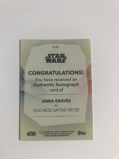 Autographed Women of Star Wars signed Anna Graves as Duchess Satine Kryze  51/99