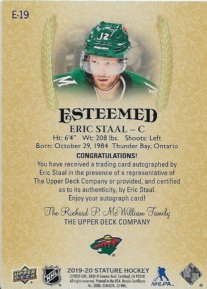 2019-20 Upper Deck Stature Eric Staal Esteemed Autographed E-19 1:84 packs