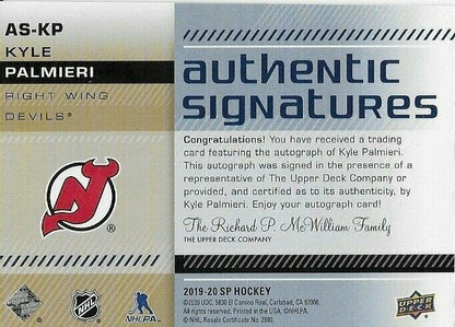2019-20 Upper Deck SP Kyle Palmieri Autographed Authentic Signatures