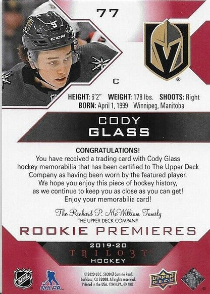 2019-20 Upper Deck Trilogy Cody Glass Rookie Premieres jersey Level 1 476/499