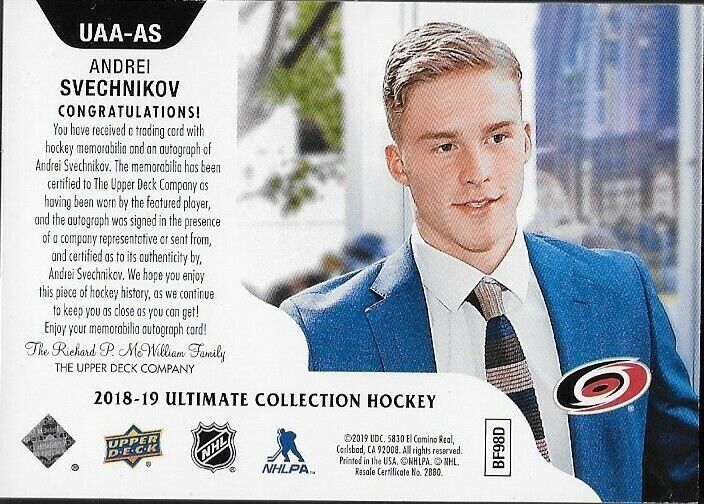 2019-20 Upper Deck Ultimate Access Autographed Andrei Svechnikov 16/125