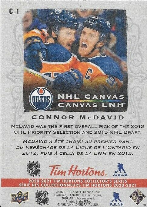 2020-21 UD Tim Horton's NHL Canvas Connor McDavid Insert Card