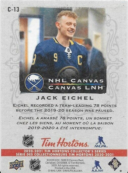 Carte d'insertion Jack Eichel en toile Tim Horton's NHL 2020-21 UD