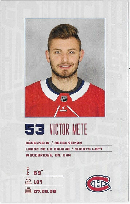 Autographed Victor Mete Montreal Canadiens Postcard 2019-20 Original