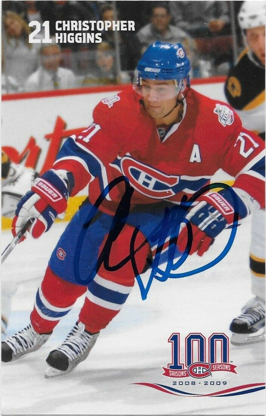 Auto. Chris Christopher Higgins Montreal Canadiens Postcard 2008-09 Original
