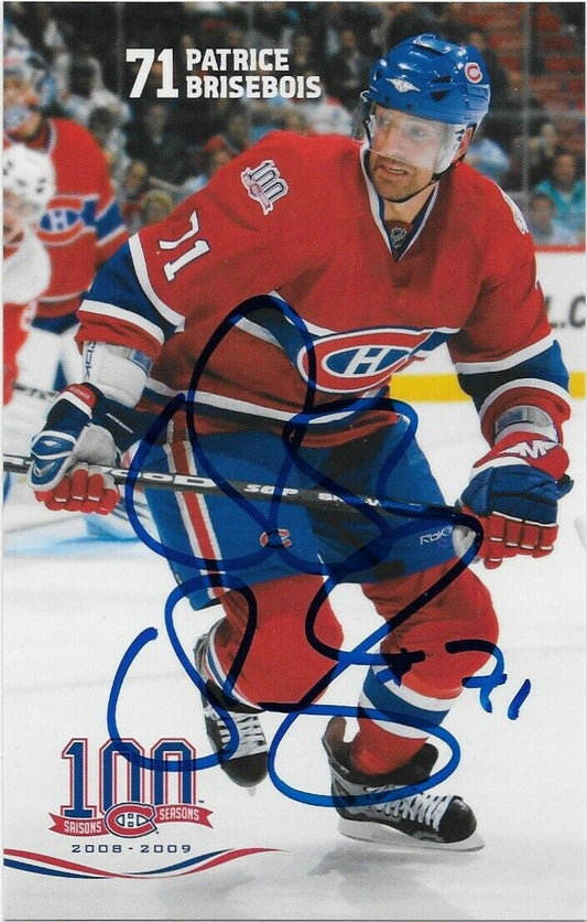 Autographed Patrice Brisebois Montreal Canadiens Postcard 2008-09 Original