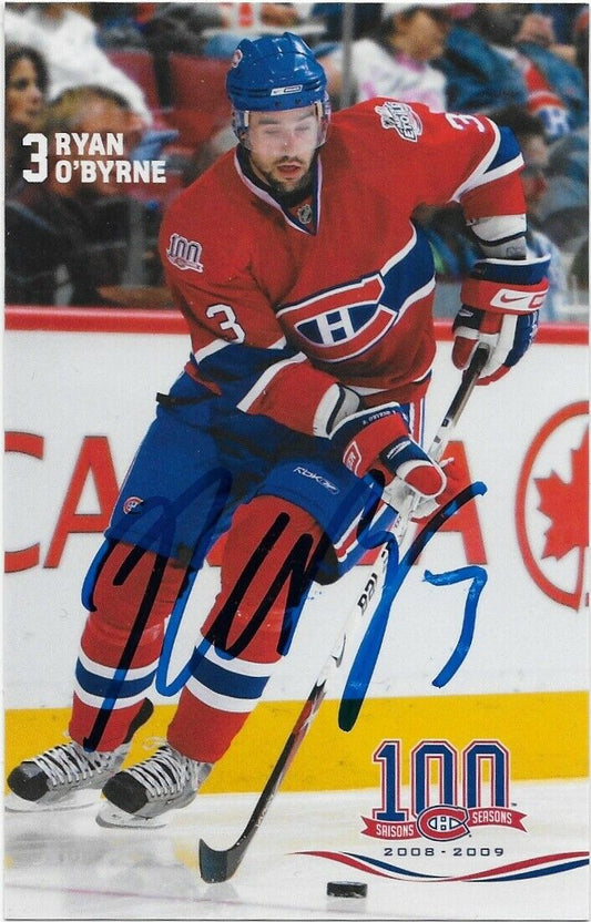 Autographed Ryan O'Byrne Montreal Canadiens Postcard 2008-09 Original