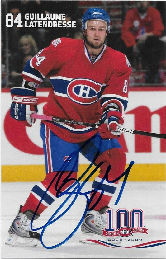 Autographed Guillaume Latendresse Montreal Canadiens Postcard 2008-09 Original