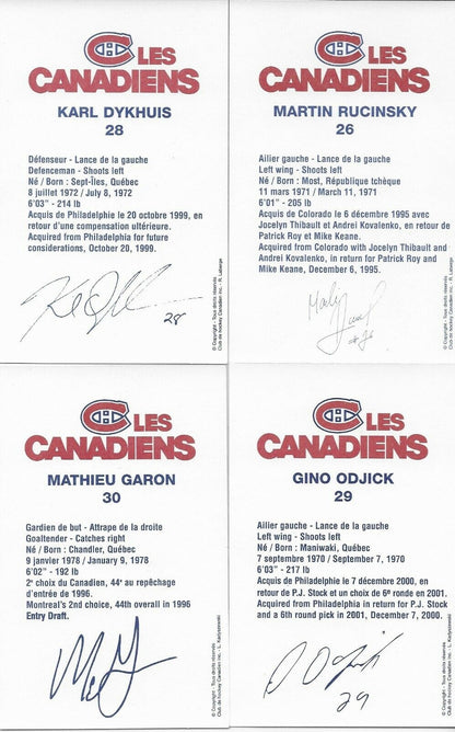 30 Auto. Koivu Garon Linden Montreal Canadiens Postcard Set 2000-01 Original +4