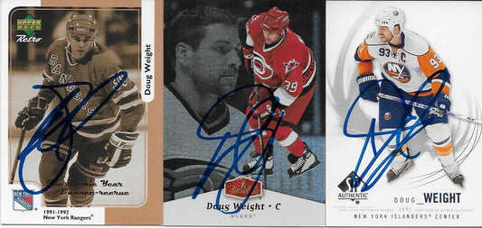 3 Autographed NY Rangers NY Islanders Hurricanes Doug Weight Cards Original