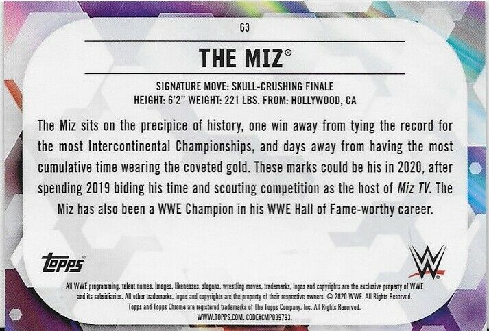 2020 Topps Chrome WWE Green Refractor The Miz #63 84/99 card