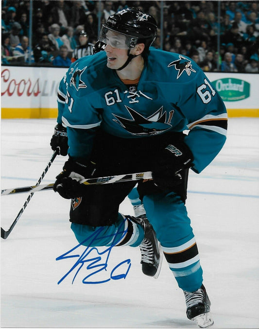 Photo originale autographiée de Justin Braun des Sharks de San Jose 8x10