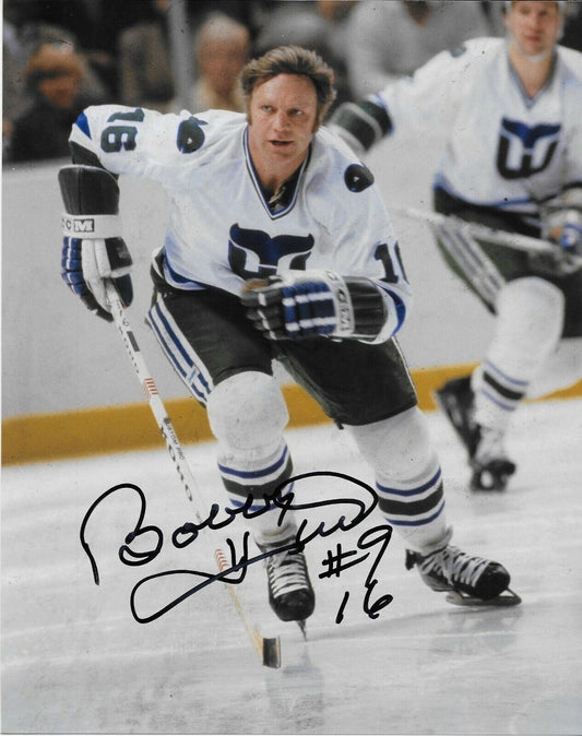 Autographed Hartford Whalers Hockey Hall of Famer Bobby Hull 8x10 Photo Original