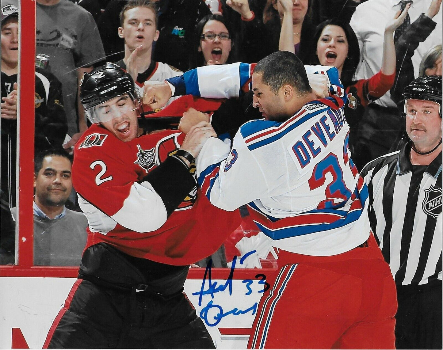 Autographed New York Rangers Andre Deveaux 8x10 Photo Original w Jared Cowen