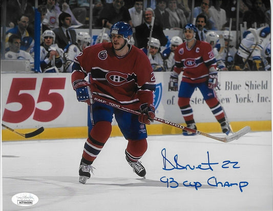 Auto. Montreal Canadiens Benoit Brunet 8x10 #2 w Inscription 93 Cup Champ w JSA