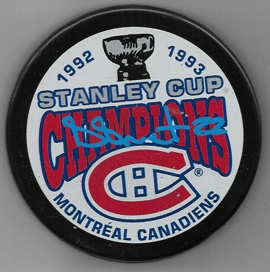 Auto. Montreal Canadiens Benoit Brunet 92-93 Stanley Cup Champions Puck with JSA