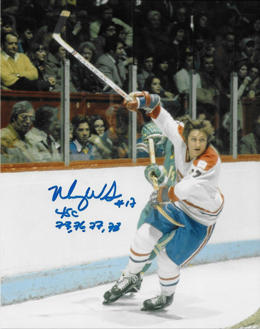 Auto. Montreal Canadiens Murray Wilson 8x10 #3 with Inscription 4SC 73-76-77-78