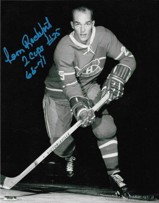 Autographed Montreal Canadiens Leon Rochefort 8x10 Ph. #3 Inscribed 2 Cups 66 67