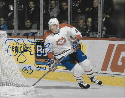 Auto. Montreal Canadiens Patrice Brisebois 8x10 Photo #2 w Inscription 93 Cup