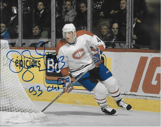 Auto. Montreal Canadiens Patrice Brisebois 8x10 Photo #2 w Inscription 93 Cup