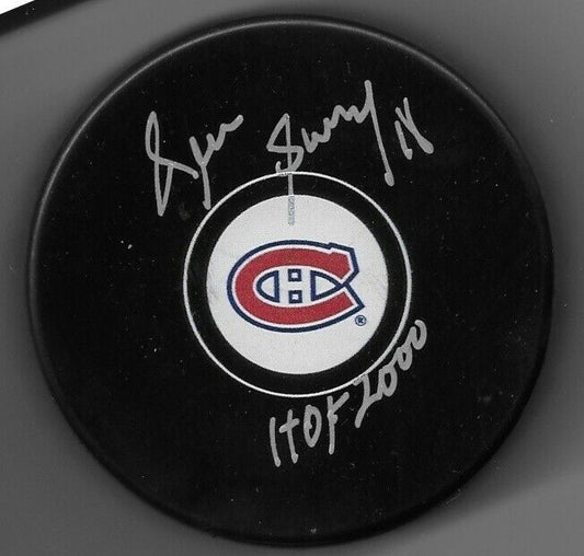 Auto. Montreal Canadiens Hall of Famer Denis Savard Puck w HoF 2000 Inscription