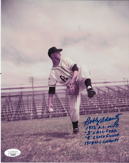 Auto. Kansas City Athletics Bobby Shantz 8x10 Photo #2 w JSA and 4 Inscriptions