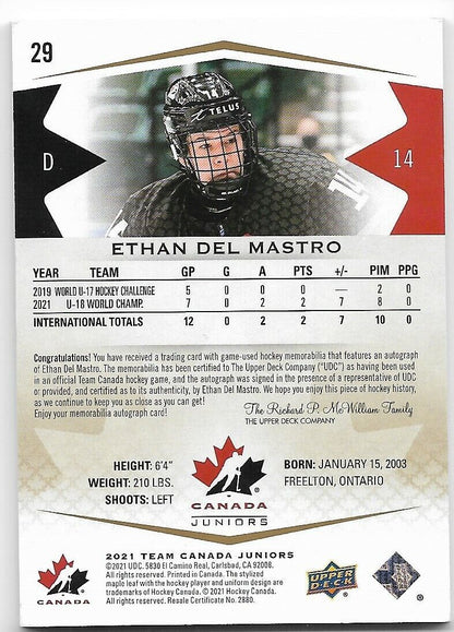 2021 Team Canada Ethan Del Mastro auto patch 042/199