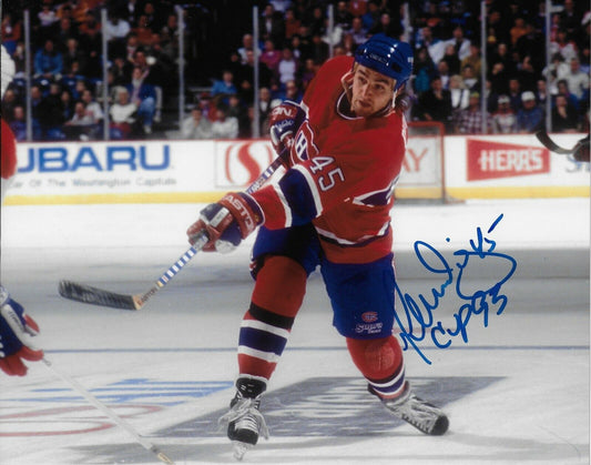 Autographed Montreal Canadiens Gilbert Dionne 8x10 Photo with Inscription 93 Cup