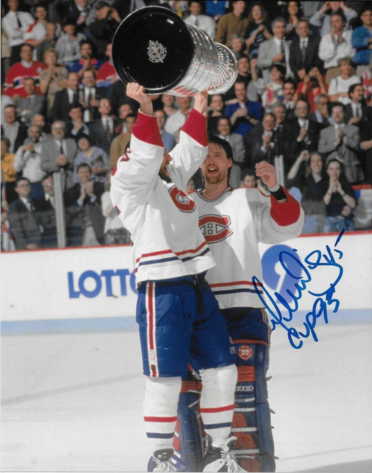 Autographed Montreal Canadiens Gilbert Dionne 8x10 Photo #2 w Inscription 93 Cup