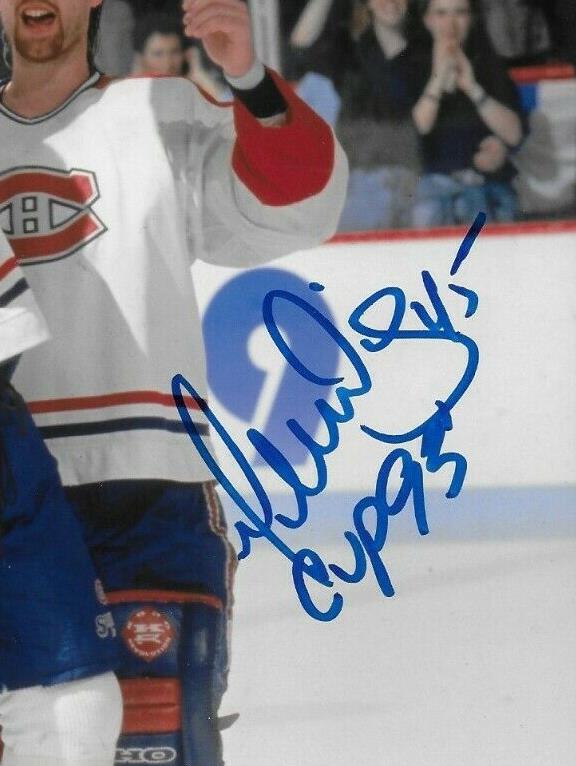Autographed Montreal Canadiens Gilbert Dionne 8x10 Photo #2 w Inscription 93 Cup