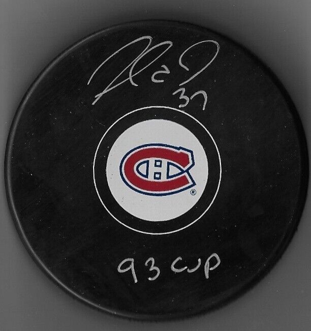 Autographed Montreal Canadiens Andre Racicot Puck Inscribed 93 Cup