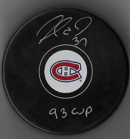 Autographed Montreal Canadiens Andre Racicot Puck Inscribed 93 Cup