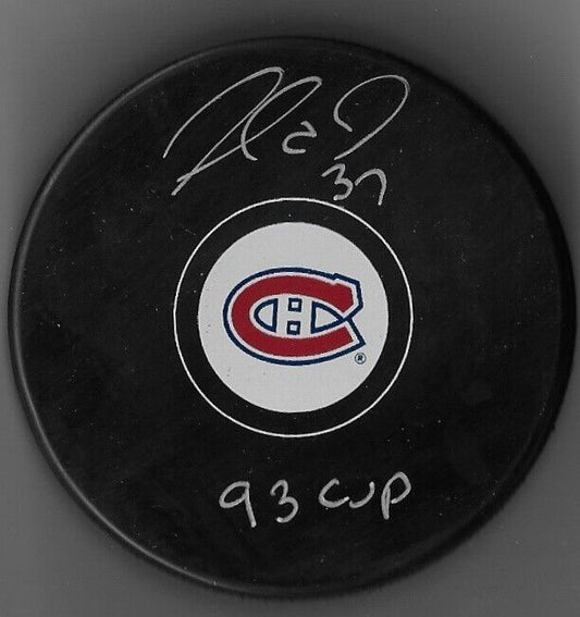 Autographed Montreal Canadiens Andre Racicot Puck Inscribed 93 Cup