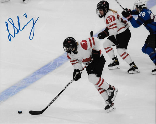 Carte de hockey féminine 8x10 autographiée par Laura Stacey, équipe canadienne olympique, Ph. #7, originale