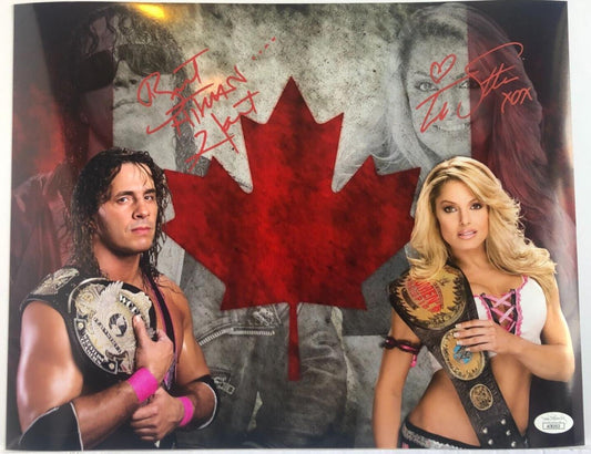 Autographed Trish Stratus and Bret Hart signed 11x14 custom edit JSA