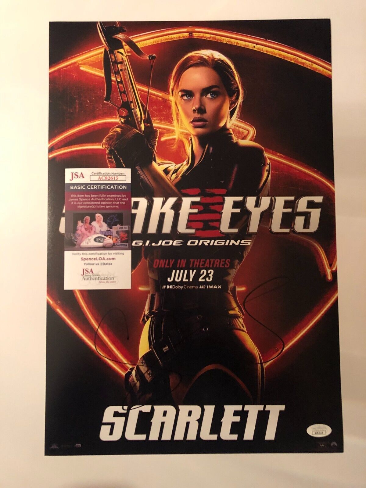 Photo autographiée Snake Eyes 12x18 signée par Samara Weaving Scarlett JSA cert