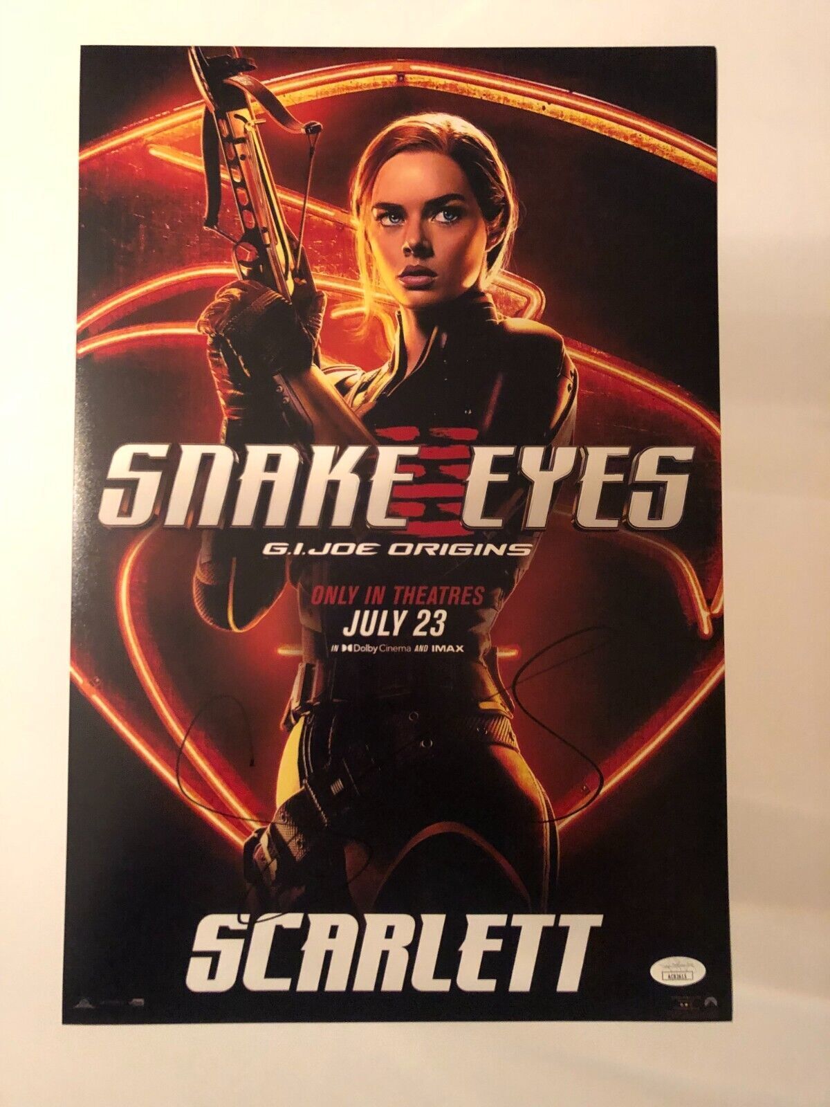 Photo autographiée Snake Eyes 12x18 signée par Samara Weaving Scarlett JSA cert