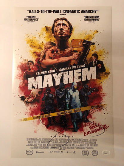 Photo autographiée Mayhem 12x18 signée par Samara Weaving JSA cert