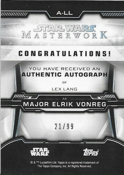Autographed Star Wars Masterworks signed Lex Lang as Major Elrik Vonreg 21/99