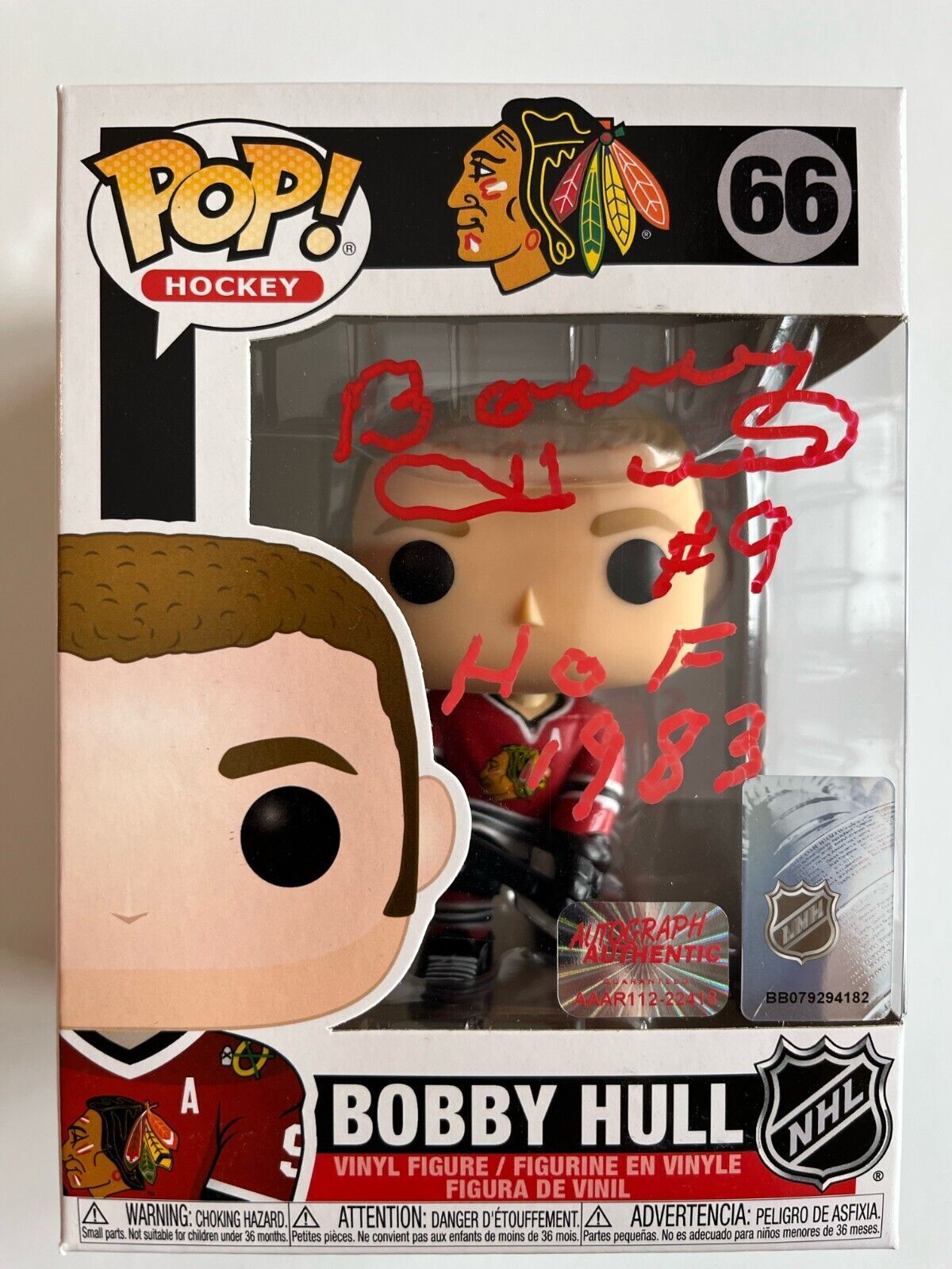 Autographed Chicago Blackhawks Signed Bobby Hull Funko pop w/inscription COA 2