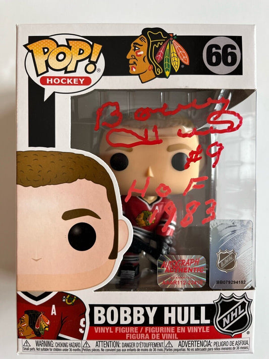 Autographed Chicago Blackhawks Signed Bobby Hull Funko pop w/inscription COA 2
