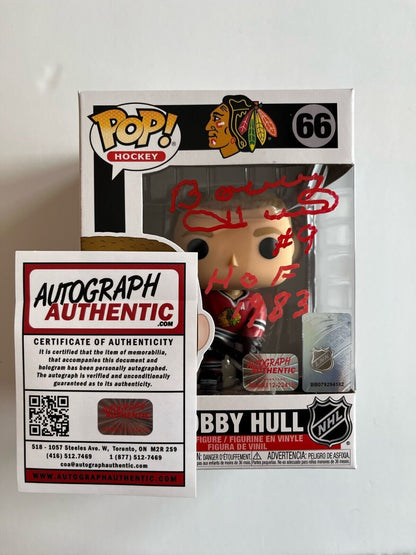 Autographed Chicago Blackhawks Signed Bobby Hull Funko pop w/inscription COA 2
