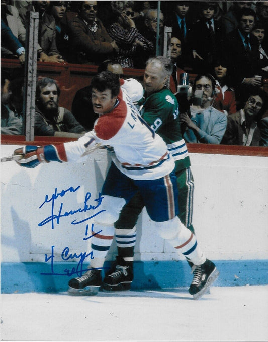 Auto. Montreal Canadiens Yvon Lambert 8x10 Photo #3 with Inscription 4 Cups