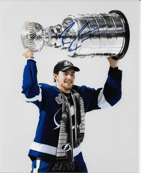 Autographed Tampa Bay Lightning Ross Colton Stanley Cup 8x10 Photo Original