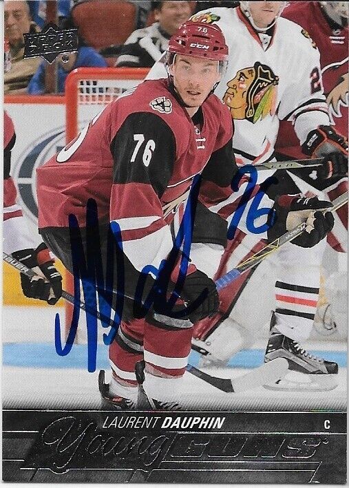 Autographed 2015-16 UD Arizona Coyotes Young Guns Laurent Dauphin Rookie Card