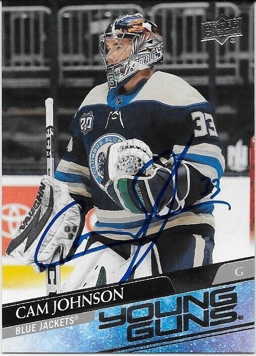 Autographed 202-21 UD Columbus Blue Jackets Young Guns Cam Johnson Rookie Card