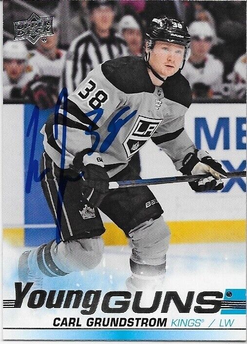 Autographed 2019-20 UD Los Angeles Kings Young Guns Carl Grundstrom Rookie Card